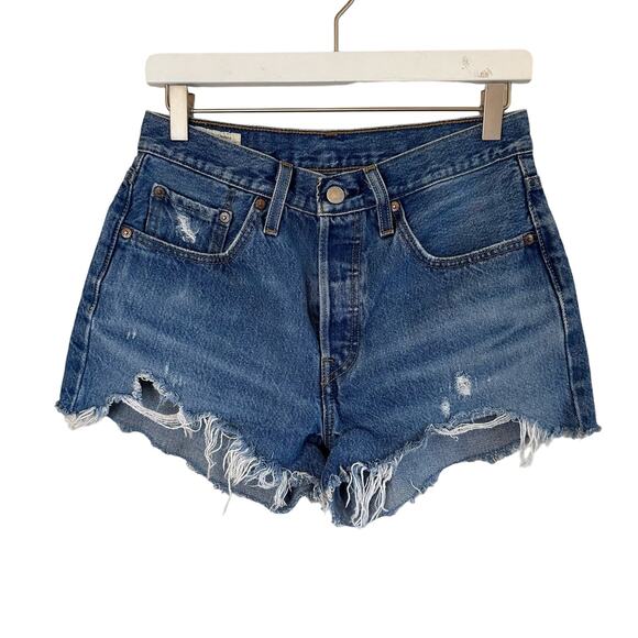 Levi’s 501 Premium Button Fly Distressed Shorts Size 27 - Picture 1 of 12